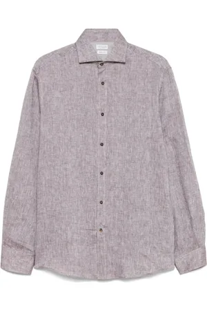 Brunello Cucinelli Homme, Chemises, Brun, Taille: 3XL Chemise Marron Clair Col Cutaway Manches Longues