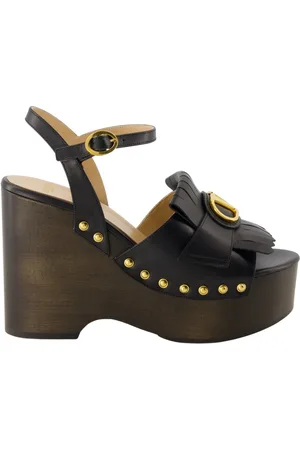 VALENTINO GARAVANI Femme, Chaussures, Noir, Taille: 38 EU Sandales compensées à franges VLogo