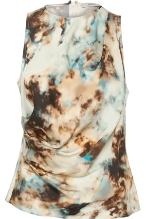 Gestuz Femme, Tops, Multicolore, Taille: 36 FR Chemisier Imprimé Drapé Bleu Marron Rouille