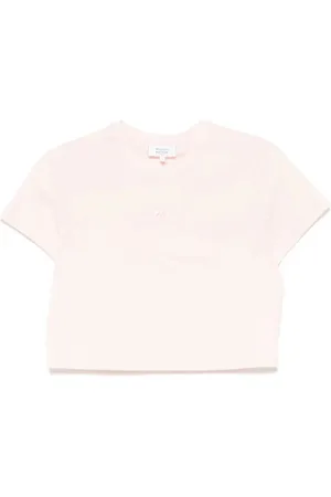 Maison Kitsuné Femme, Tops, Rose, Taille: 38 FR Blush Cropped Crew Neck T-shirt