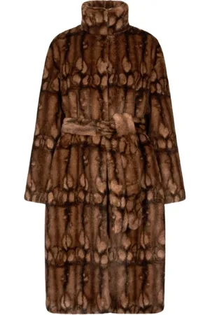 Roberto Cavalli Femme, Manteaux, Brun, Taille: 38 FR Manteau en fausse fourrure à col haut