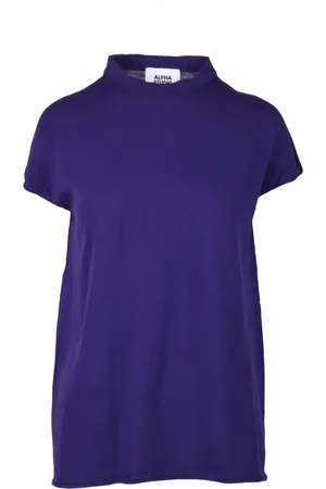 ALPHA STUDIO Femme, Pulls, Violet, Taille: 40 FR T-shirt en Tricot de Coton