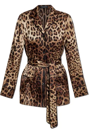 Dolce & Gabbana Femme, Blouses et Chemises, Brun, Taille: 34 FR Chemise en soie à motif animal