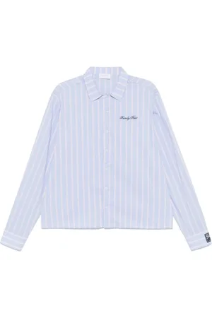 Family First Homme, Chemises, Bleu, Taille: M Chemise Bleu Ciel à Rayures avec Logo