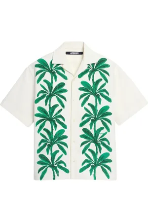 Jacquemus Homme, Chemises, Multicolore, Taille: L Chemise Beige à Imprimé Palmier