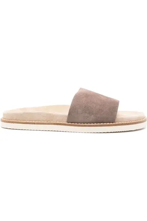 Brunello Cucinelli Homme, Chaussures, Brun, Taille: 44 EU Sandales Plates en Taupe Semelle en Caoutchouc