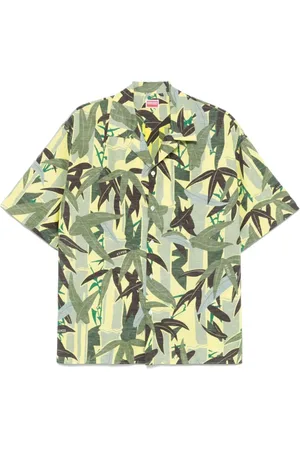 Kenzo Homme, Chemises, Vert, Taille: M Chemise Verte Col Camp Manches Courtes