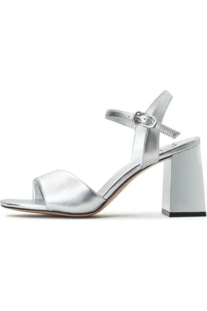 CESARE GASPARI Femme, Chaussures, Gris, Taille: 38 EU Sandales à talons bloc Aina - Argent