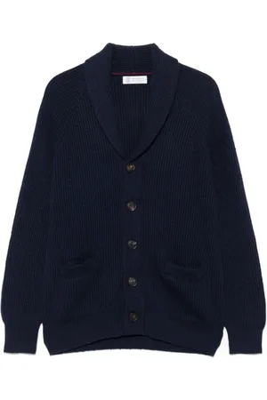 Brunello Cucinelli Homme, Pulls, Bleu, Taille: 2XL Pull Oxford Bleu avec Boutons Frontaux