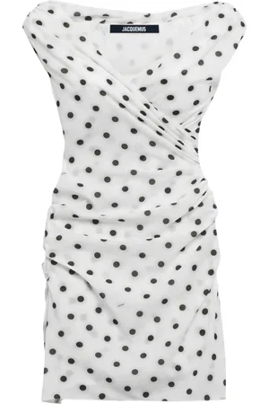 Jacquemus Femme, Robes, Blanc, Taille: 40 FR Robe blanche à pois avec décolleté plongeant en V