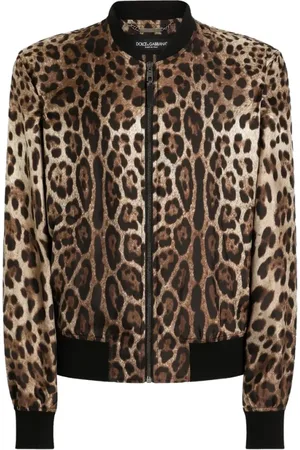 Dolce & Gabbana Homme, Vestes, Brun, Taille: L Veste à Fermeture Éclair Animalier Marron