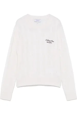 Sporty & Rich Femme, Pulls, Blanc, Taille: 38 FR Pull col rond logo écru