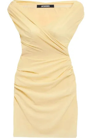 Jacquemus Femme, Robes, Jaune, Taille: 38 FR Robe Beige Col en V Épaules Dénudées