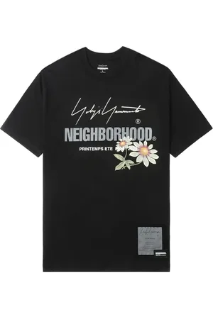 YOHJI YAMAMOTO Homme, Tops, Noir, Taille: XL Noir Imprimé Floral Logo Col Rond