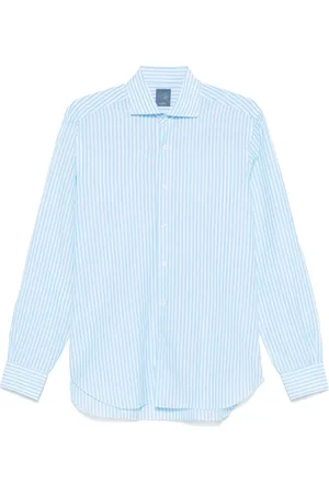 BARBA Homme, Chemises, Bleu, Taille: L Chemise Bleue à Boutons et Col Relevé