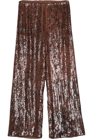DRIES VAN NOTEN Femme, Pantalons, Brun, Taille: 38 FR Paillettes Ombré Large Jambe Cordon Pantalon