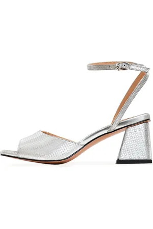CESARE GASPARI Femme, Chaussures, Gris, Taille: 37 EU Jewel Block Heels Sandales Aurora - Silver