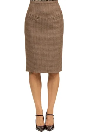 Nº21 Femme, Jupes, Brun, Taille: 48 FR Jupe Beige Pied de Poule avec Fentes Latérales