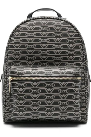 Emporio Armani Femme, Sacs, Noir, Taille: ONE Size Sac à Dos à Imprimé Logo Noir/Écru Similicuir