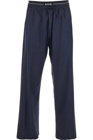 Msgm Homme, Pantalons, Bleu, Taille: S Pantalon Bleu en Coton avec Bande Logo et Cordon de Serrage