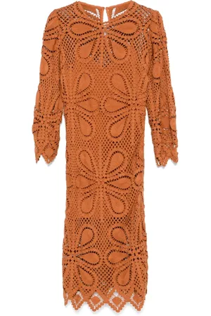 Bash Femme, Robes, Brun, Taille: 40 FR Robe Longue Marron Terracotta à Manches Longues