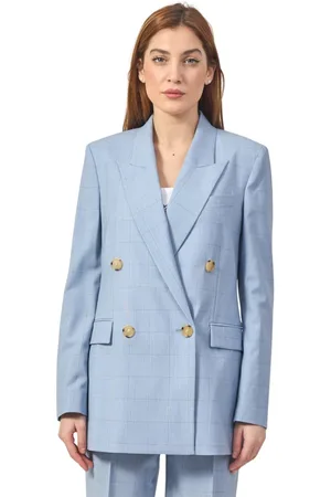HUGO BOSS Femme, Vestes, Bleu, Taille: 40 FR Veste à Carreaux Bleu Clair à Double Boutonnage