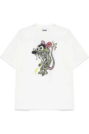 MAGLIANO Homme, Tops, Blanc, Taille: M T-shirt Col Rond Blanc avec Impression Illustration