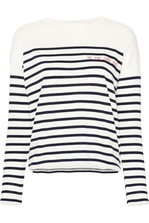 Maison Labiche Femme, Pulls, Blanc, Taille: 38 FR Pull en Coton Rayé