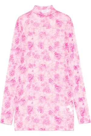 OFF-WHITE Femme, Robes, Rose, Taille: 36 FR Robe à Col Montant Imprimé Floral