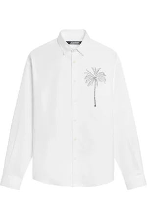 Jacquemus Homme, Chemises, Blanc, Taille: L Chemise Blanche à Imprimé Graphique et Boutons