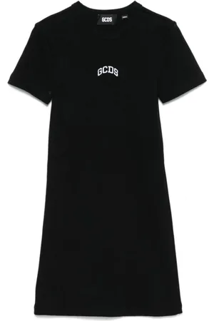GCDS Femme, Robes, Noir, Taille: 40 FR Robe Noire en Tricot Côtelé à Col Rond