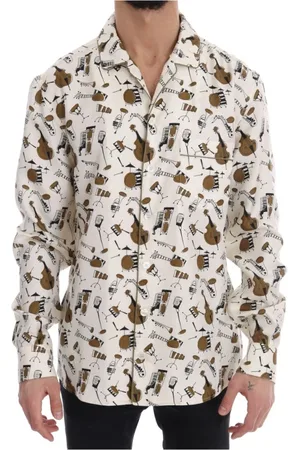 Dolce & Gabbana Homme, Chemises, Multicolore, Taille: M Chemise en Soie avec Motif Jazz