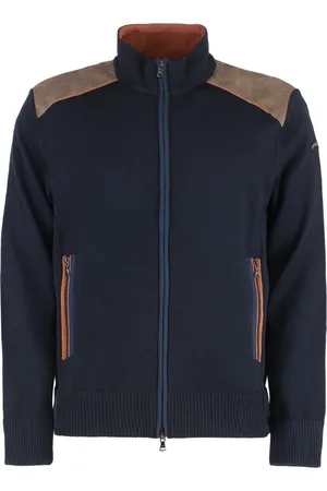 Paul & Shark Homme, Pulls, Bleu, Taille: 5XL Cardigan à col haut côtelé
