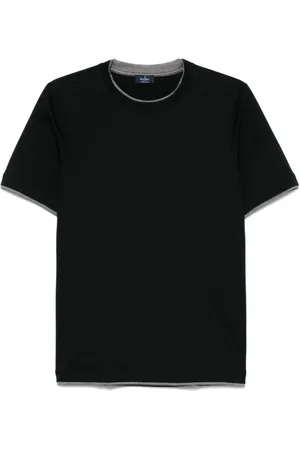 BARBA Homme, Tops, Noir, Taille: M T-shirt noir en coton avec col rond