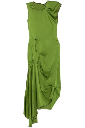 Victoria Beckham Femme, Robes, Vert, Taille: 38 FR Robe Midi Vert Drapée avec Ourlet Asymétrique