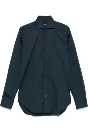 BARBA Homme, Chemises, Bleu, Taille: L Chemise Popeline Bleu Nuit