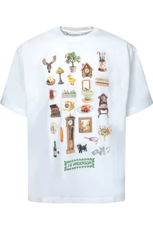 J.W.Anderson Homme, Tops, Blanc, Taille: L T-shirt en coton avec impression diorama