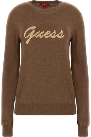 Guess Femme, Pulls, Brun, Taille: 40 FR Pull en laine avec logo - Marron