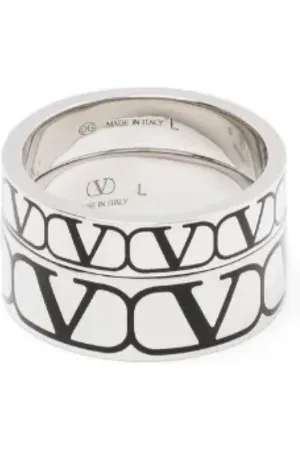 VALENTINO GARAVANI Homme, Accessoires, Gris, Taille: L Ensemble de deux bagues en argent avec logo en forme de D gravé