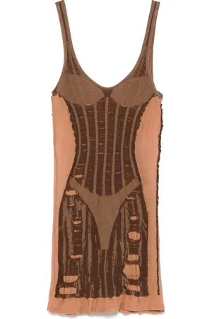 Diesel Femme, Robes, Brun, Taille: 36 FR Robe sans manches marron chocolat avec panneaux semi-transparents