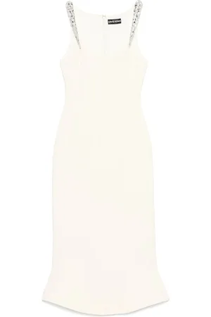 DAVID KOMA Femme, Robes, Blanc, Taille: 38 FR Sans Manches Col en U Robe Beige Amande