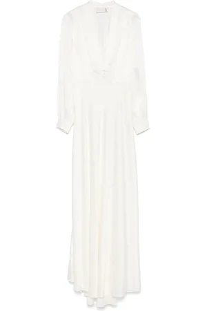 RIXO London Femme, Robes, Blanc, Taille: 40 FR Robe Blanche à Col en V avec Poignets Boutonnés