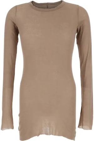 Rick Owens Homme, Tops, Brun, Taille: S T-shirt Marron Manches Longues Mélange Viscose Soie