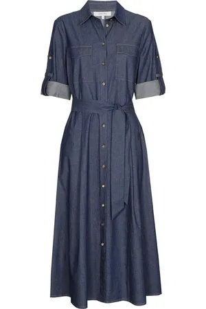 Marie Méro Femme, Robes, Bleu, Taille: 42 FR Robe en Denim Sportive avec Manches Trois-Quarts