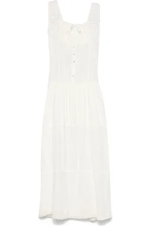 Frankies Bikinis Femme, Robes, Blanc, Taille: 42 FR Robe Blanche avec Jupe à Volants et Détails Smocking