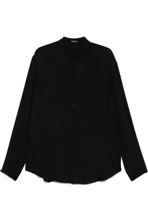ANN DEMEULEMEESTER Homme, Chemises, Noir, Taille: L Chemise Noire à Motif Diamant avec Détails Plissés