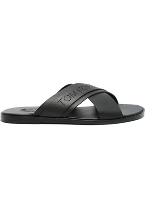 Tom Ford Homme, Chaussures, Noir, Taille: 40 EU Chaussure Noire à Bout Ouvert et Semelle Plate