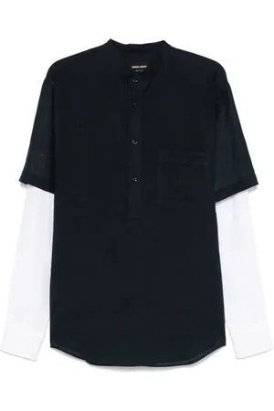 Giorgio Armani Homme, Chemises, Bleu, Taille: M Chemise Bleu Marine à Col Bande