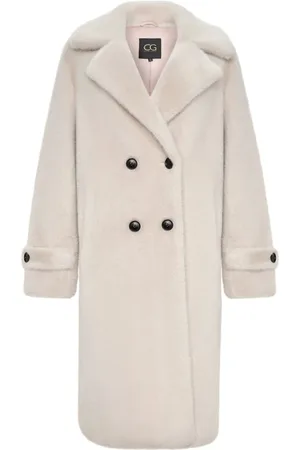 CESARE GASPARI Femme, Manteaux, Blanc, Taille: 40 FR Manteau en fausse fourrure à double boutonnage Miriam - Blanc