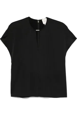 Calvin Klein Femme, Blouses et Chemises, Noir, Taille: 40 FR Chemisier noir à encolure en V et manches chauve-souris